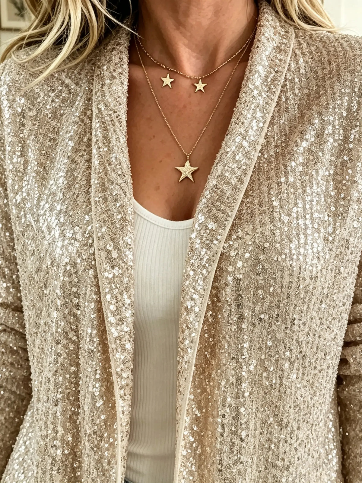 Women's Sequin Open-Front Blazer Cardigan