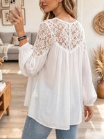 Vintage Elegant Cotton And Linen Patchwork Lace Shirt