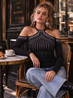 Women's Halter Cold Shoulder Long Sleeve Top
