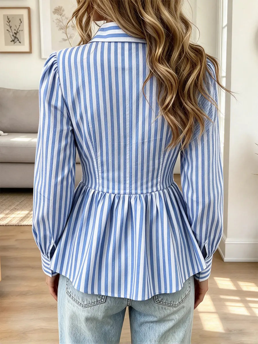 Retro Classic Stripe Lapel Art Casual Stylish Long Sleeve Shirt