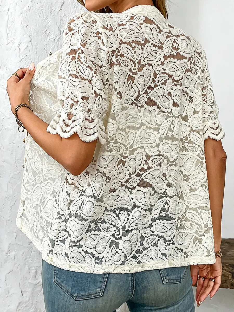 Vintage Elegant Openwork Lace Buttons Shirt