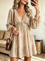 Women's Sequin Tie-Front Tiered Babydoll Mini Dress