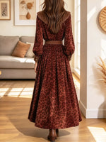 Vintage Elegant Leopard Lapel Art Casual Stylish Long Sleeve Dress