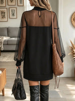 Women's Sheer Mesh Illusion Mock Neck Dress
