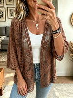 Women's Sheer Floral Lace Open-Front Kimono Cardigan