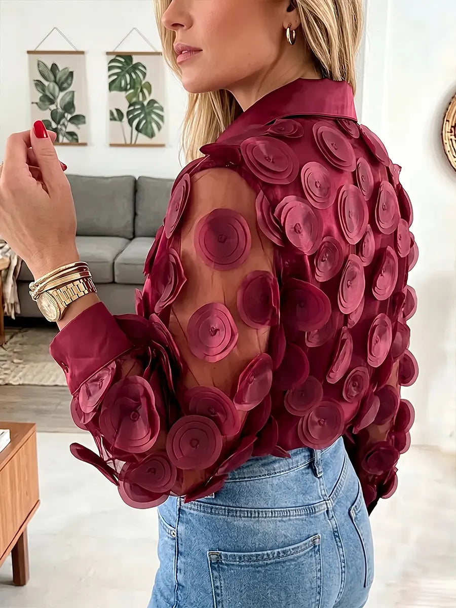 Vintage Elegant Sheer Embroidered Design Shirt