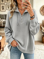 Women's Half-Zip Waffle Knit Pullover Sweatshirt