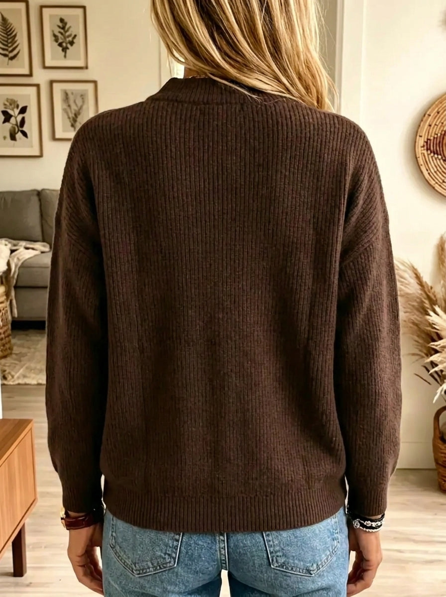 Women's Military Button Zip-Front Ribbed Cardigan