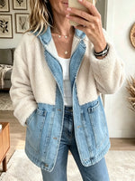 Women's Denim Patchwork Sherpa Fleece Jacket