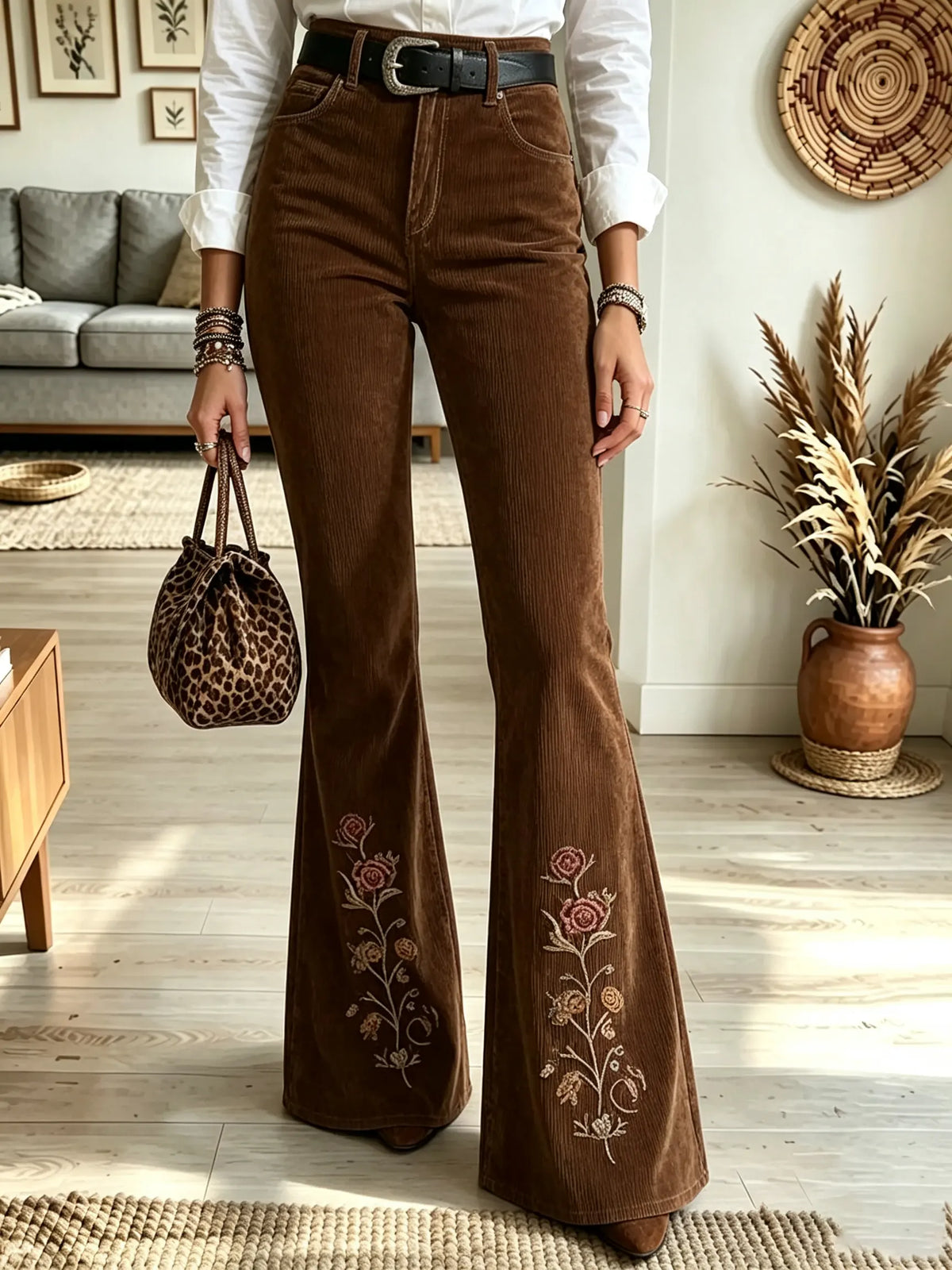 Women's Floral Flare Corduroy Pants