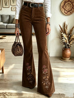 Women's Floral Flare Corduroy Pants