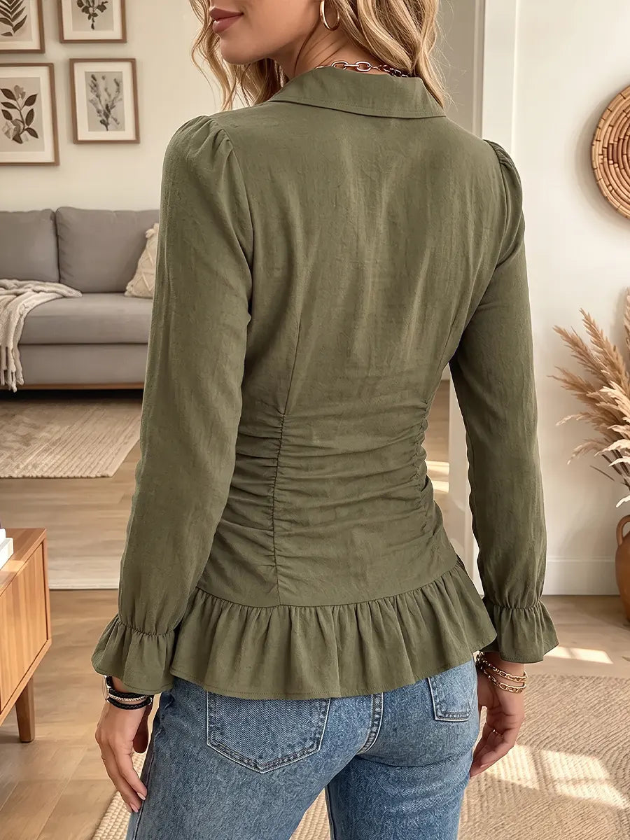 Vintage Elegant Cotton And Linen Ruffles Shirt