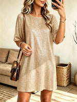 Women's Sequin Short Sleeve Shift Mini Dress