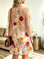 Women's Floral Embroidered Sheer Tulle Shift Mini Dress