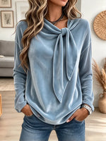 Retro Chic Cowl Neck Art Casual Stylish Long Sleeve Velvet Shirt