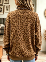 Women's Leopard Print Mock Neck Pullover Sweatshirt