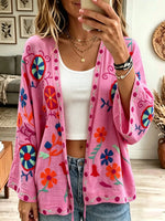 Women's Floral Embroidered Open-Front Kimono Cardigan