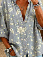 Retro Floral Pattern Art Print Casual Long Sleeve Cotton Linen Shirt