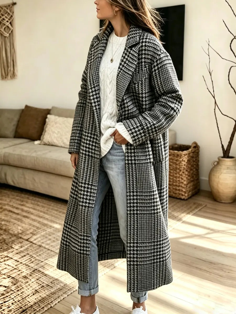 Retro Plaid Pattern Art Cozy Casual Stylish Long Sleeve Coat