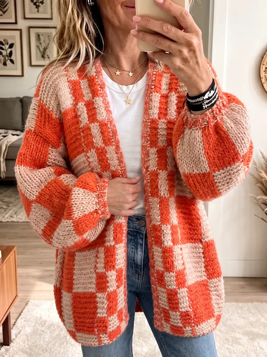 Vintage Elegant Patchwork Plaid Sweater Coat