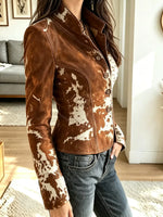 Women's Cow Print Stand Collar Western Jacket