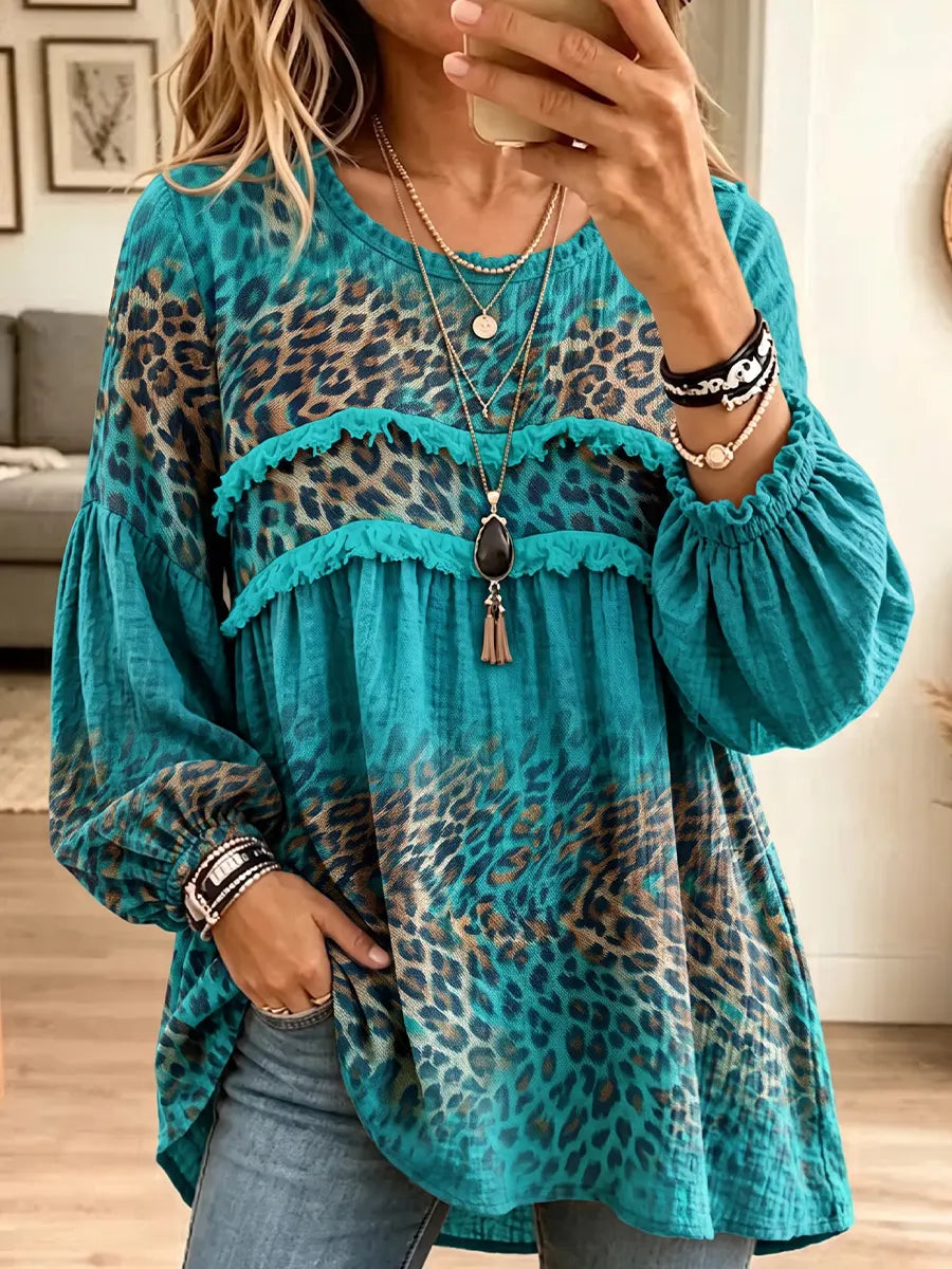Women's Vintage Elegant Textured Crinkle Ruffle Babydoll Tunic Blouse