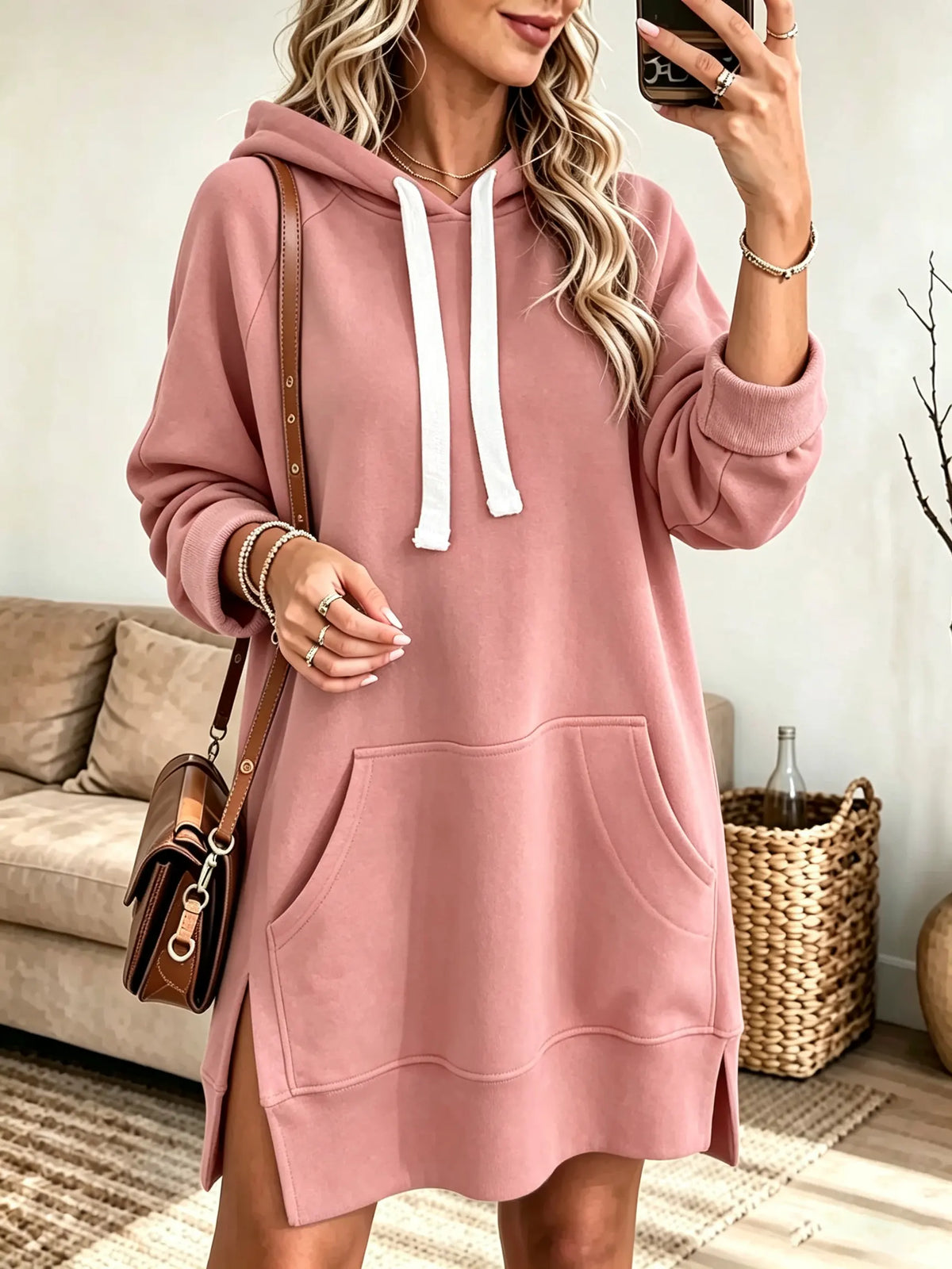 Women's Drawstring Hooded Sweatshirt Dress