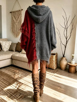 Women's Tassel Mesh Irregular Hem Loose Hoodie Dress