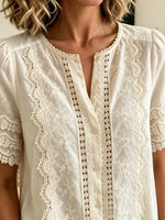 Women's Crochet Lace Inset Short Sleeve Blouse