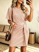 Women's One-Shoulder Draped Sequin Mini Dress