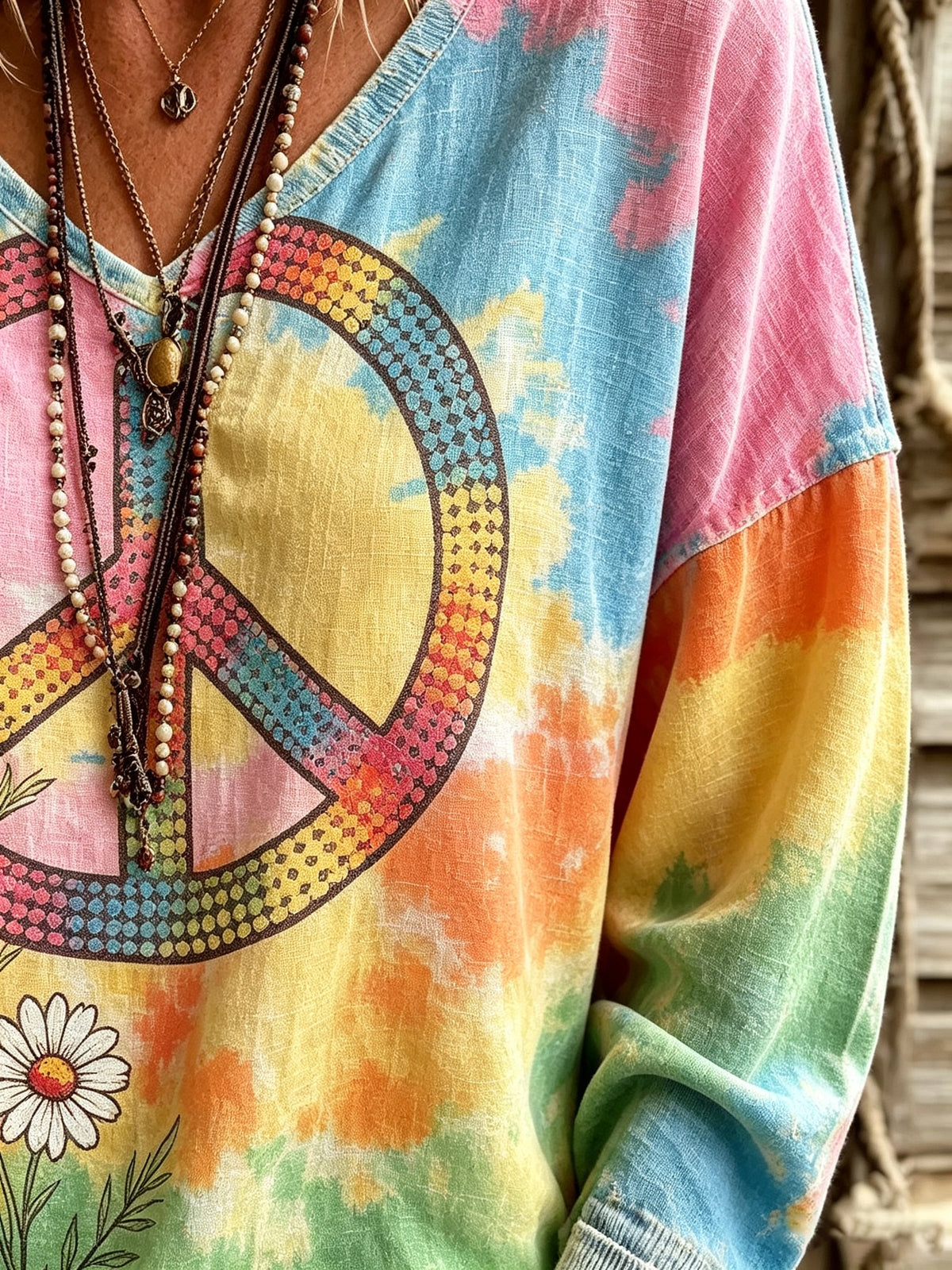 Women's Tie-Dye Peace Daisy Print Top