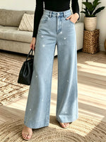 Women's Rhinestone Embellished Wide-Leg Jeans