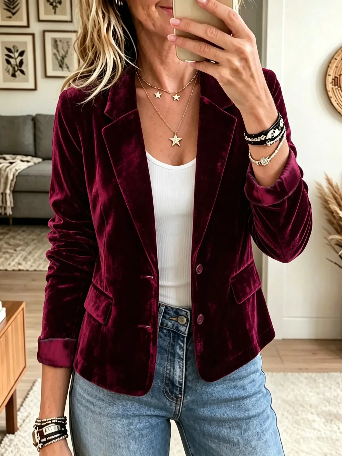 Women's Tailored Velvet Two-Button Blazer