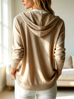 Women's Solid Color Art Casual Hooded Long Sleeve Button Knit Cardigan