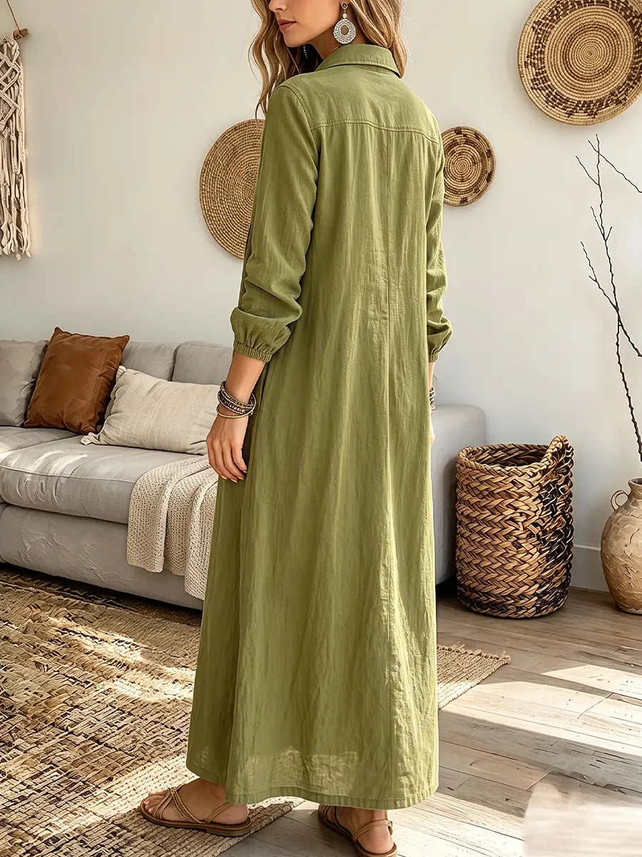 Vintage Elegant Cotton-linen buttons Dress