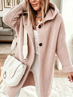 Women's Hooded Knit Button-Down Midi Cardigan