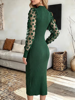 Vintage Elegant Knitted Fabric Patchwork Sheer Dress
