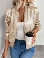 Retro Shiny Loose Casual Stylish Long Sleeve Zip Coat