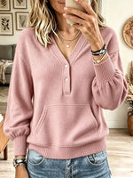 Women's Ribbed Knit Henley Pocket Sweater
