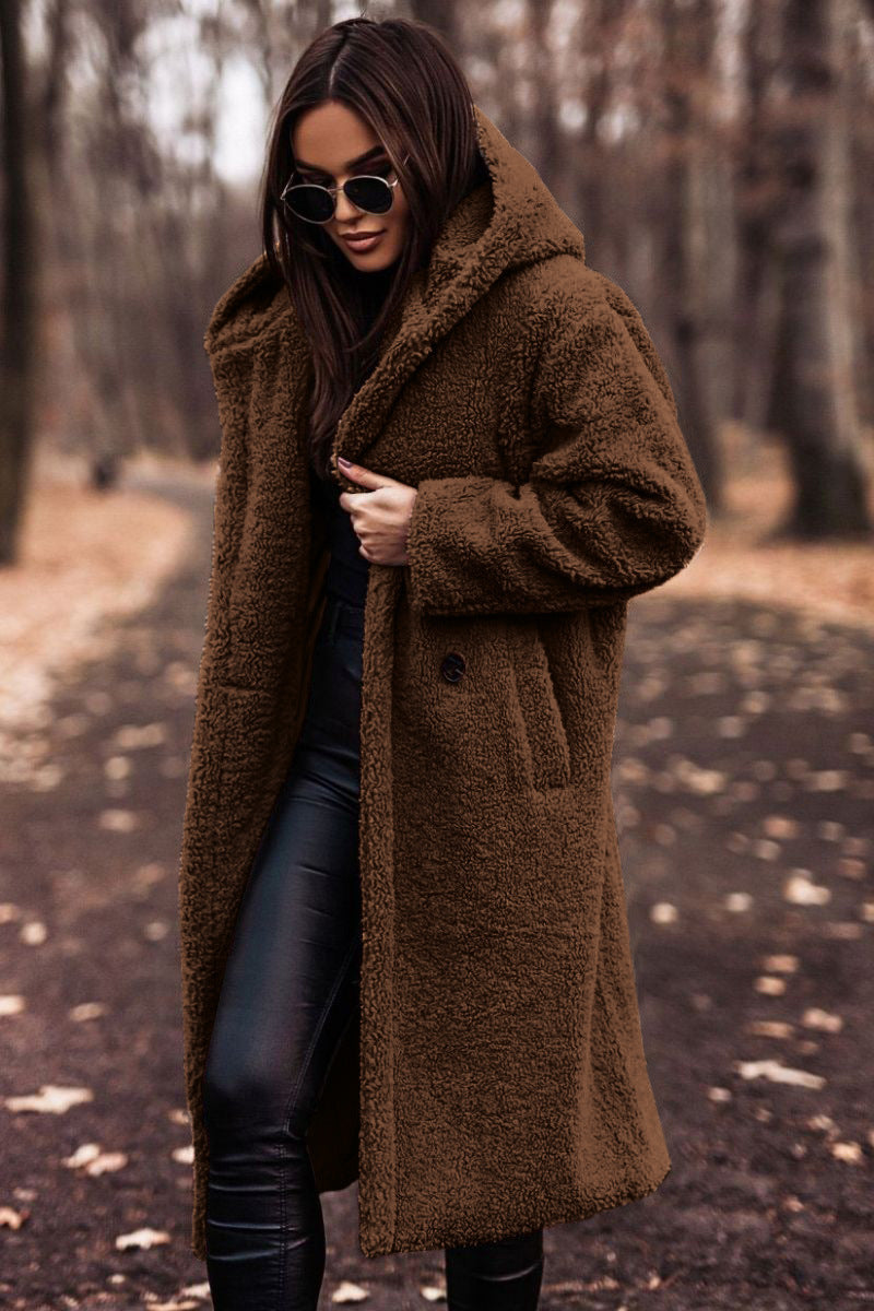 Hooded Long Teddy Coat Oversized Fleece Warm Winter Sherpa Overcoat