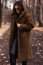 Hooded Long Teddy Coat Oversized Fleece Warm Winter Sherpa Overcoat