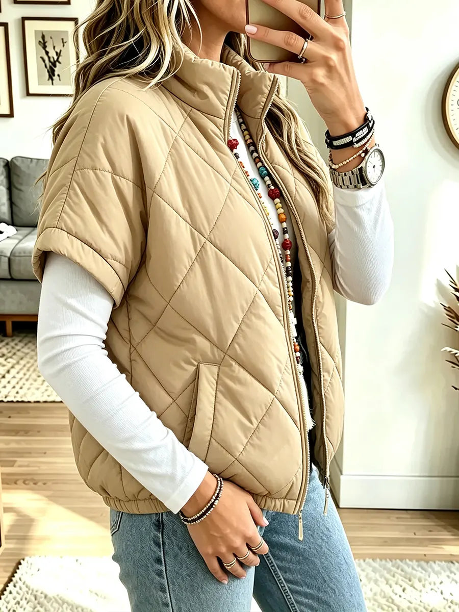 Women Stand-collar Short-sleeve Vest