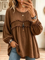 Women's Textured Crinkle Ruffle Babydoll Tunic Blouse