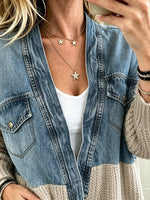 Women's Denim Patchwork Knit Cardigan