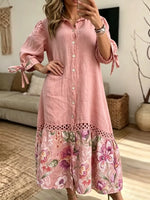 Women's Floral Print Crochet Shirt Dress