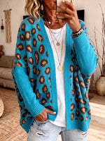 V Neck Leopard Print Open Front Knit Cardigan