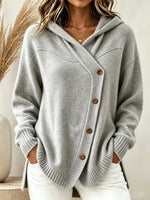 Women Hooded Diagonal Button Wrap Knit Sweater