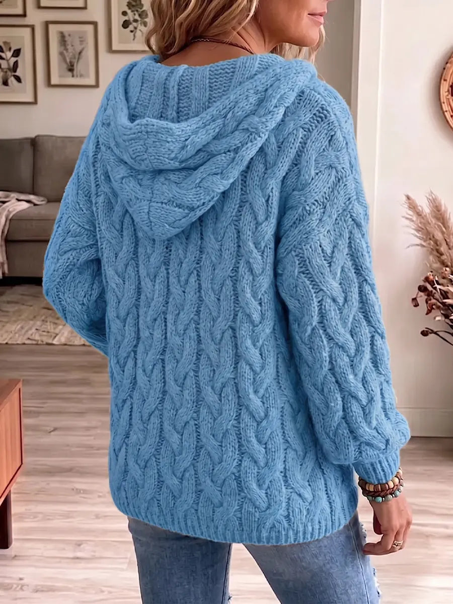 Vintage Elegant Hooded Cable Knit Warm Sweater
