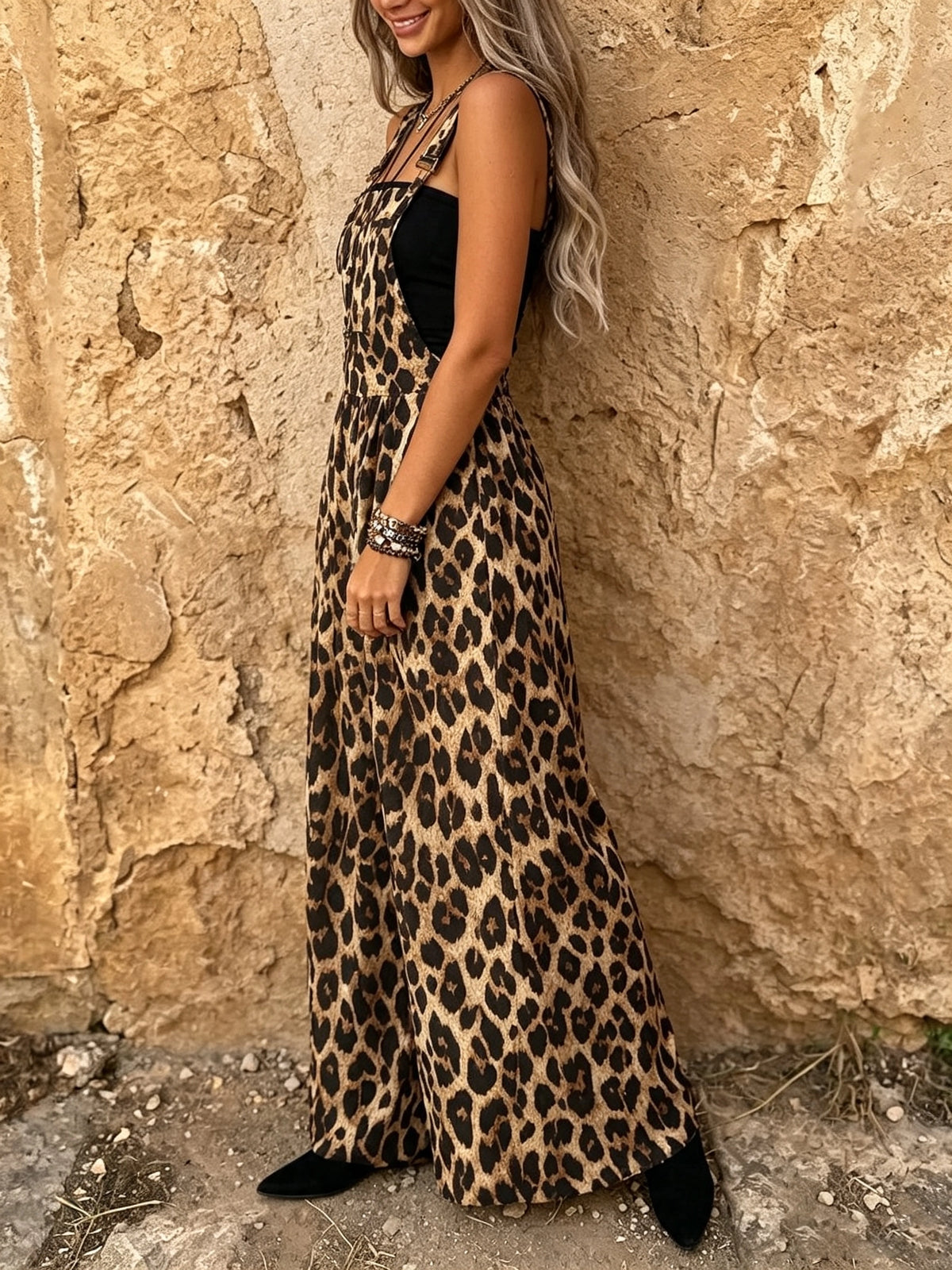Women's Leopard Wide-Leg Overalls