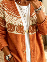 Vintage Pumpkin Pattern Knit Art Casual Stylish Long Sleeve Cardigan Coat